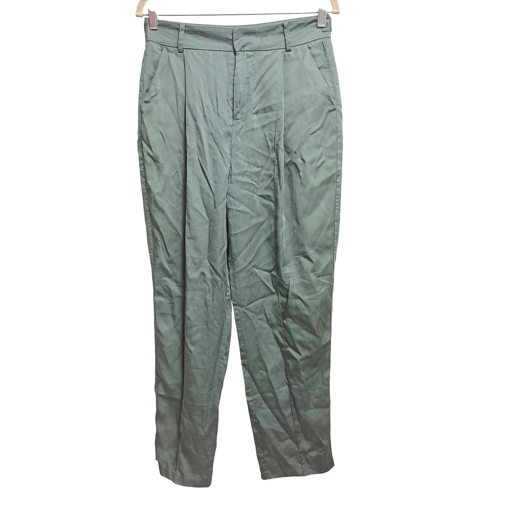 Grana Pleated Green Lyocell Tapered Trousers Minimalist Natural High Rise Size M